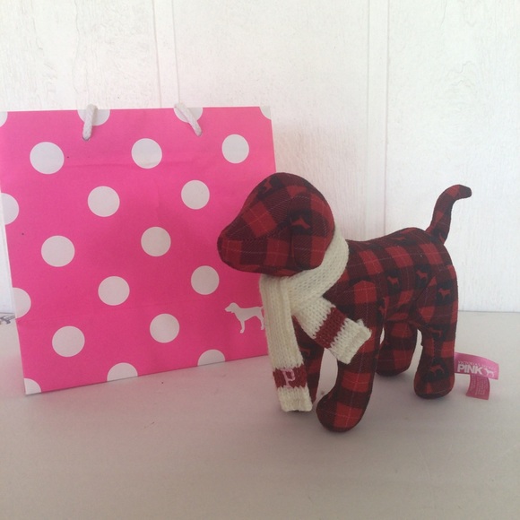 PINK VICTORIAS SECRET BUFFALO PLAID MINI DOG WITH SCARF - Picture 2 of 14